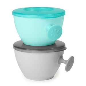 SKIP HOP Misky s víkem a držákem Easy Grab Grey, Teal 2 x 240 ml, 3 m+
