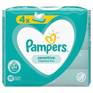 PAMPERS Vlhčené ubrousky Sensitive 4 x 52 ks