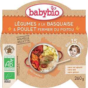 BABYBIO Menu zelenina s kuřecím masem a rýží 260 g
