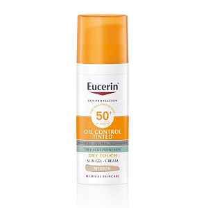 Eucerin Oil Control Ochranný krémový gel na opalování na obličej SPF 50+ středně tmavý 50 ml
