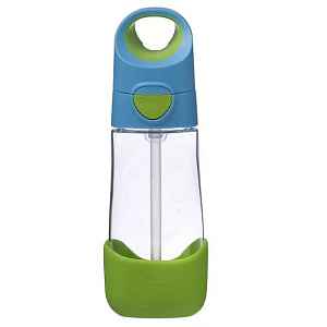 B.box Láhev na pití s brčkem modrá/zelená 450ml