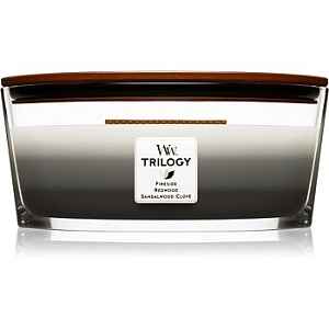 Woodwick Trilogy Warm Woods vonná svíčka s dřevěným knotem (hearthwick) 453,6 g