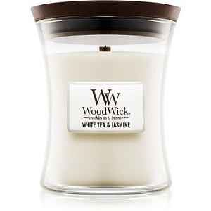 Woodwick White Tea & Jasmine vonná svíčka 275 g s dřevěným knotem