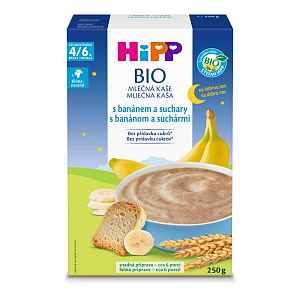 HiPP BIO Kaše mléčná na dobrou noc s banánem a suchary od uk. 4.-6. měsíce, 250g