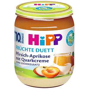 HiPP BIO Ovocný duet Broskev - Meruňka s tvarohovým krémem od 10. měsíce, 160 g