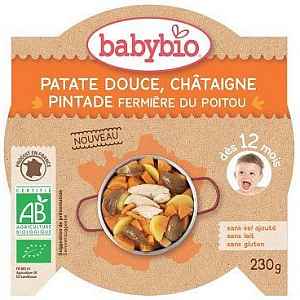 BABYBIO sladké brambory s kaštanovým pyré a farmářskou perličkou 230g