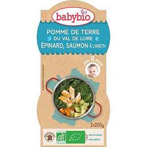 BABYBIO brambory a špenát s lososem a rýží 2x200g