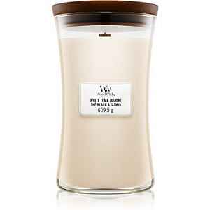 Woodwick White Tea & Jasmine vonná svíčka 609,5 g s dřevěným knotem