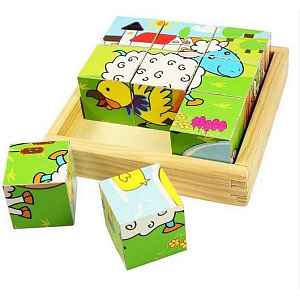 Bigjigs Toys Obrázkové kostky kubusy Zvířátka 9 kostek