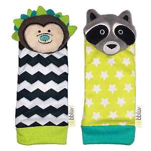BBLÜV Düo Chrastítka na nohu Hedgehog & Racoon