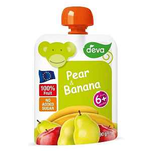 DEVA Ovocná kapsička 100% ovoce Hruška a Banán od 6.měsíce 90 g