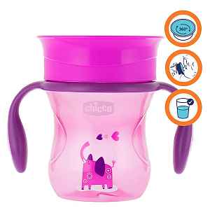 CHICCO Hrneček Perfect 360 s držadly 200 ml, růžový 12m+