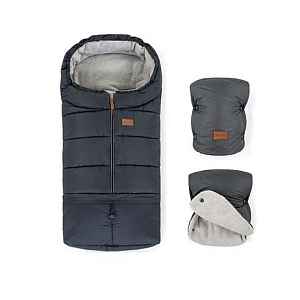 PETITE&MARS Zimní set fusak Jibot 3v1 + rukavice na kočárek Jasie Charcoal Grey